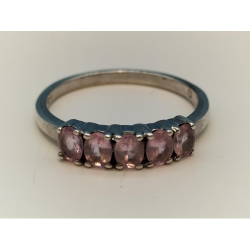 80A - 925 Silver Ring set with Pink Stones. Size Q.