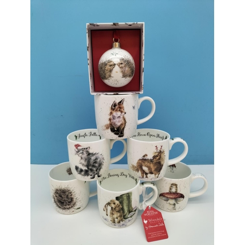 94 - Royal Worcester 'Wrendale' Mugs (6) plus Boxed Christmas  Bauble.