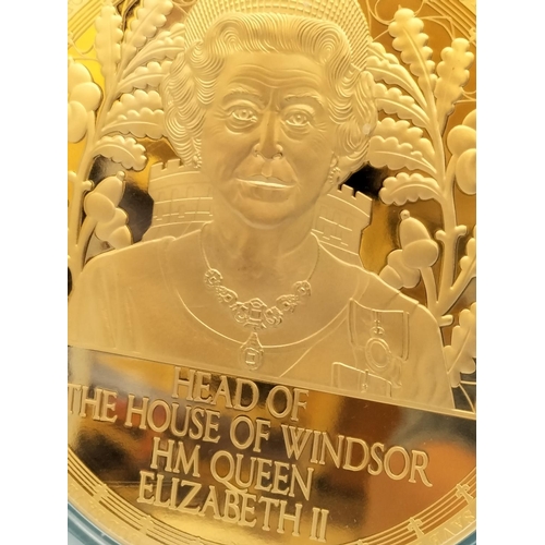 188 - Large (11cm Diameter) Gold Plate 'Head of the House of Windsor, H M Queen Elizabeth II' Coin.