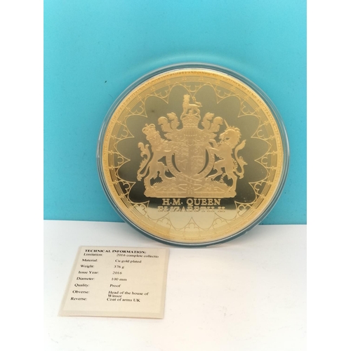 188 - Large (11cm Diameter) Gold Plate 'Head of the House of Windsor, H M Queen Elizabeth II' Coin.