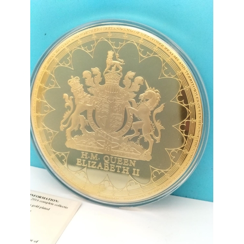 188 - Large (11cm Diameter) Gold Plate 'Head of the House of Windsor, H M Queen Elizabeth II' Coin.