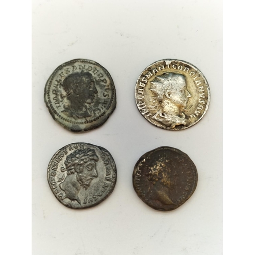 203 - Roman Coins (4) to include Alexander Denarius (Heavy Toned), Gordian III Antoninanus Denarius, Commo... 