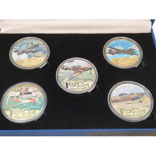 236 - 5 Coin Boxed Set of the 100th Anniversary of the Royal Air Force 1918-2018. Coated in 24kt Gold. Lim... 