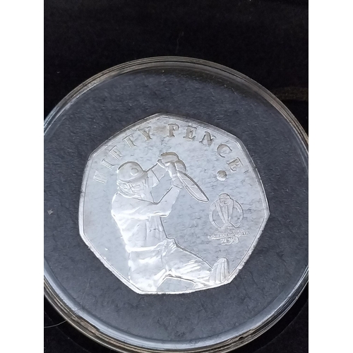 237 - 2019 ICC Cricket World Cup Silver Proof 50 Pence Isle of Man Set in Case. No 265 of a Limited Mintag... 