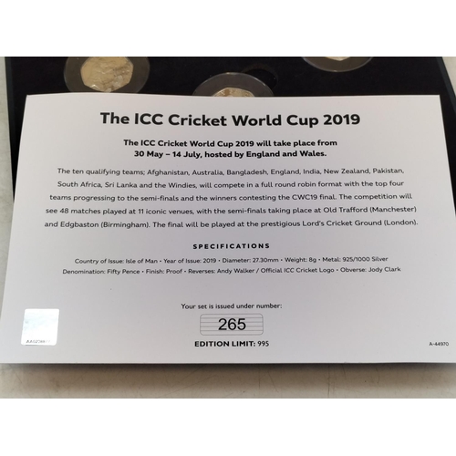 237 - 2019 ICC Cricket World Cup Silver Proof 50 Pence Isle of Man Set in Case. No 265 of a Limited Mintag... 