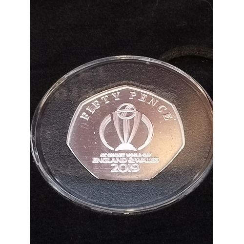 237 - 2019 ICC Cricket World Cup Silver Proof 50 Pence Isle of Man Set in Case. No 265 of a Limited Mintag... 