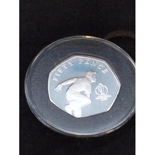 237 - 2019 ICC Cricket World Cup Silver Proof 50 Pence Isle of Man Set in Case. No 265 of a Limited Mintag... 