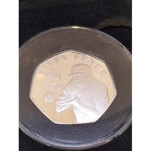 237 - 2019 ICC Cricket World Cup Silver Proof 50 Pence Isle of Man Set in Case. No 265 of a Limited Mintag... 