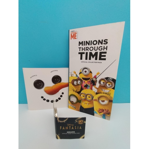 242 - Minions Through Time Official Silver Plated Collectors Pack, Disney Fantasia 80 Years and Snowman.