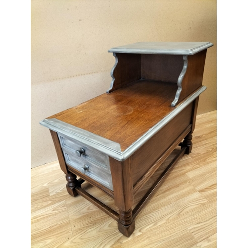 780 - Medium Oak Telephone Table/Hall Seat with Two End Drawers (Part Upcycled) 66cm High, 76cm x 46cm. Se... 