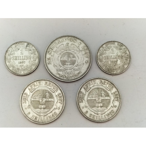 259 - Tin of Mixed South African Coins to include 1897 2 Shillings (2), 1897 1 Shilling (2) plus 1897 2.5 ... 