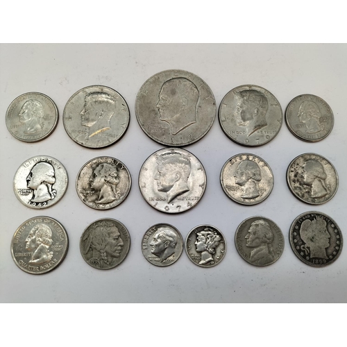 264 - Tin of Mixed USA Coins to include 1974 Denver Half Dollar, 1942 and 1974 Quarter Dollar plus 1899 Qu... 