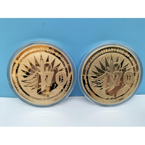 278 - Large Commemorative Coins - Concorde (3), 70th Anniversary of End of WWII (2), etc. 7cm Diameter.