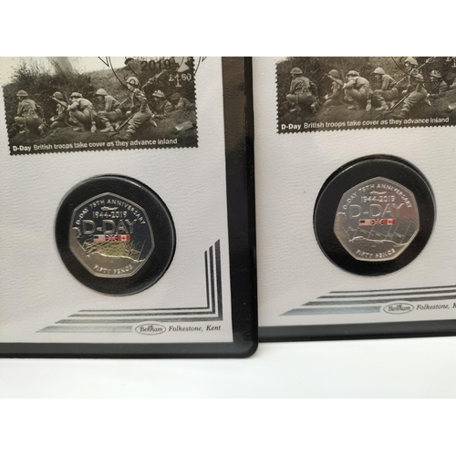 279 - 2 x Jubilee Mint '75th Anniversary D-Day Silver Proof 50p Coin Covers.