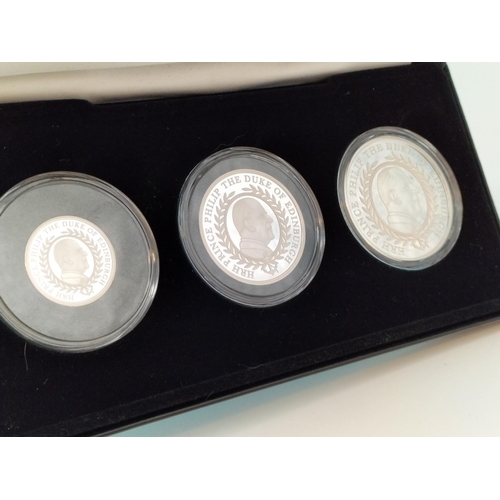 282 - HRH Prince Philip, Duke of Edinburgh Solid Silver Coin Set £1, £2 and £5 in Presentation Case.