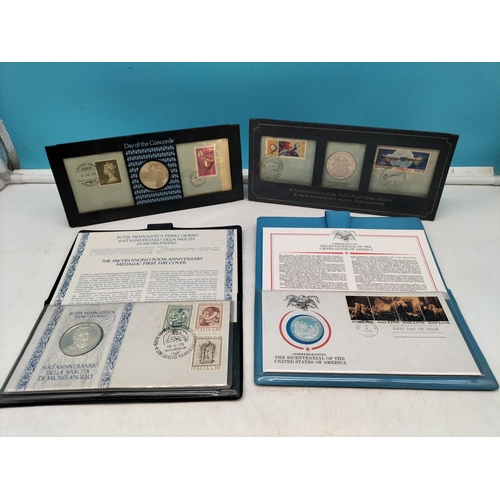 285 - 4 x Sterling Silver Coin and Stamp Sets.