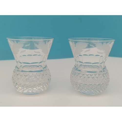 187 - Edinburgh Crystal 'Thistle' Pattern Cut Glass Shot Glasses (2)