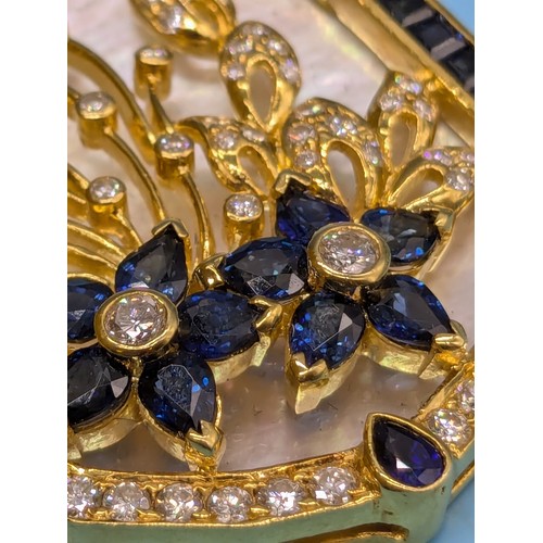 15 - Exquisite 18ct Gold 750 Pendant, Diamond and Sapphire set in the Art Nouveau Style with Mother of Pe... 