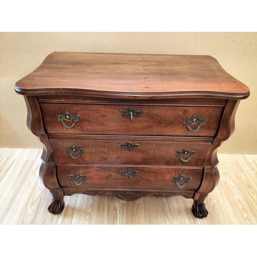637 - Modern Style Dutch Baroque Mahogany Veneer Bombe Chest of 3 Drawers. 66cm High, 74cm x 41cm. Collect... 