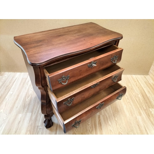 637 - Modern Style Dutch Baroque Mahogany Veneer Bombe Chest of 3 Drawers. 66cm High, 74cm x 41cm. Collect... 