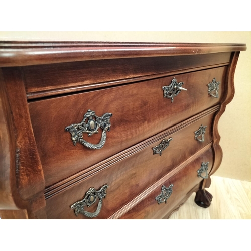 637 - Modern Style Dutch Baroque Mahogany Veneer Bombe Chest of 3 Drawers. 66cm High, 74cm x 41cm. Collect... 