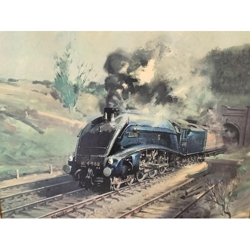 134 - Large Framed Print of the Mallard Locomotive by Terence Cuneo. 84cm x 72cm. Collection Only.