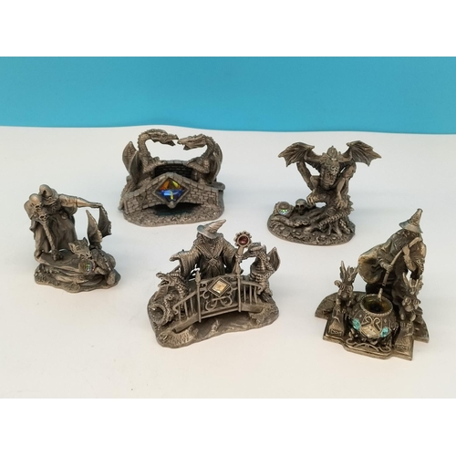 241 - Tudor Mint Pewter Figures (5) to include 'Keeper of the Magic Bridge' 3808, 'The Dark Dragon' 3084, ... 