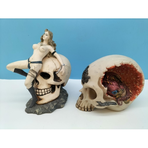 260 - Collection of Mixed Design Skulls to include 'See No, Hear No, Speak No' Skulls. Largest 13cm High, ... 