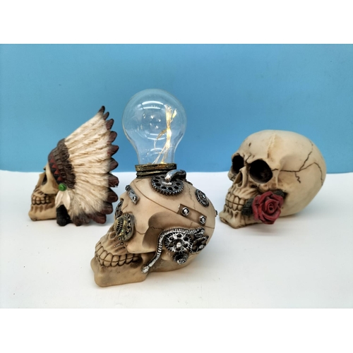 260 - Collection of Mixed Design Skulls to include 'See No, Hear No, Speak No' Skulls. Largest 13cm High, ... 