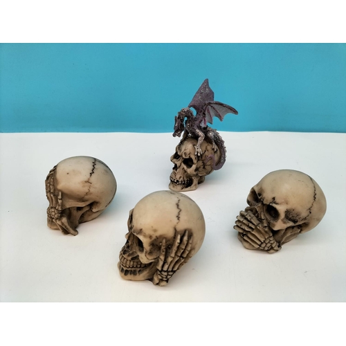 260 - Collection of Mixed Design Skulls to include 'See No, Hear No, Speak No' Skulls. Largest 13cm High, ... 