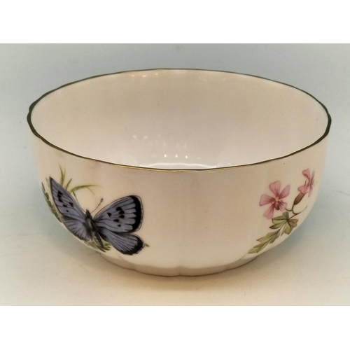 262 - Royal Worcester Fluted Bowl in the 'Butterflies' Pattern. Dated 1982. 4.5cm High, 10.5cm Diameter.