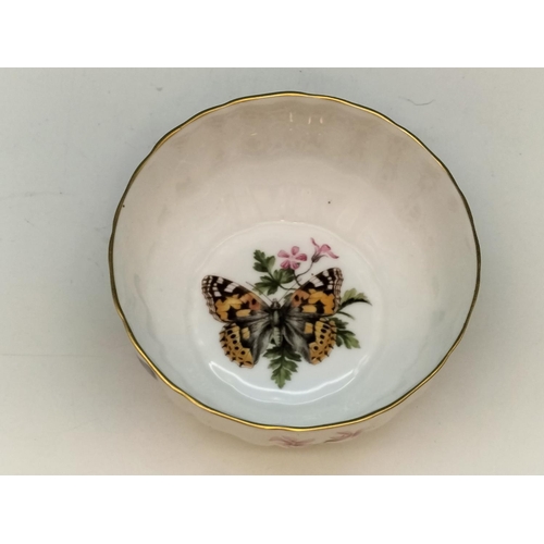 262 - Royal Worcester Fluted Bowl in the 'Butterflies' Pattern. Dated 1982. 4.5cm High, 10.5cm Diameter.