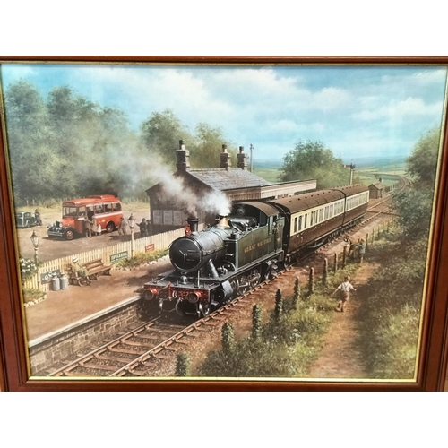 263 - Large Framed Print by Don Beckon of a Country Connection Steam Train at West Country Station. 83cm x... 