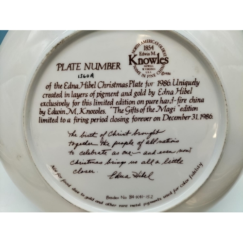 264 - Edwin M Knowles 'Edna Hibel' 26cm Christmas Collectors Plates (4) for the Years 1985, 1986, 1987, 19... 