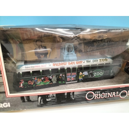 266 - Boxed Corgi 'Blackpool Zoo Brush Rail Coach', Boxed London Bus plus London Bus Money Box with Stoppe... 