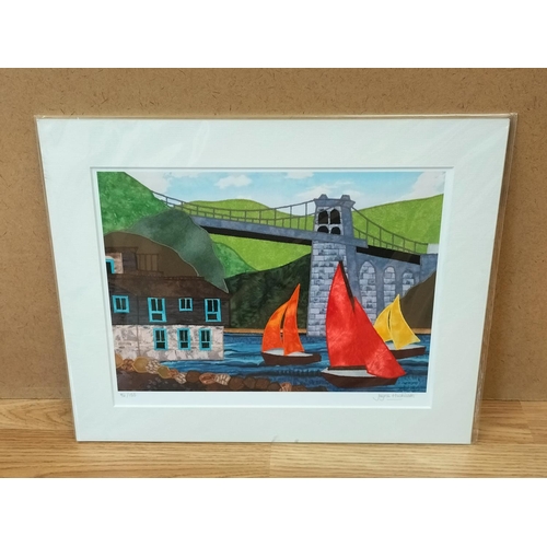 305 - Unframed But Mounted Limited Edition 96/150 Jayne Huskisson 'Sales on the Menai Strait' 2021 plus Fr... 