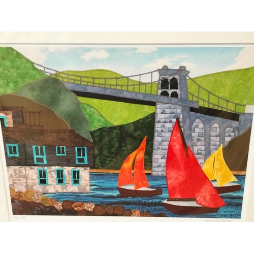 305 - Unframed But Mounted Limited Edition 96/150 Jayne Huskisson 'Sales on the Menai Strait' 2021 plus Fr... 