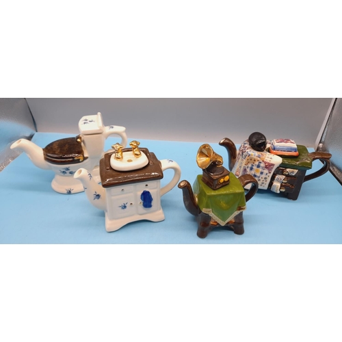 321 - Carters of Suffolk Novelty Teapots (4) to include Toilet, Sink, Dressmakers Drawers and Gramophone T... 