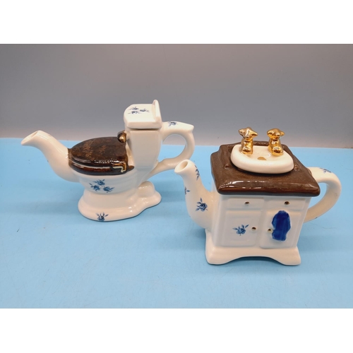 321 - Carters of Suffolk Novelty Teapots (4) to include Toilet, Sink, Dressmakers Drawers and Gramophone T... 