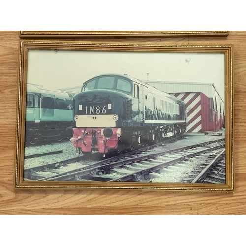 324 - Framed Real Photos of Locomotive Engines (2) to include Peak D120 B.R. Class 45 Diesel. 48cm x 33cm.