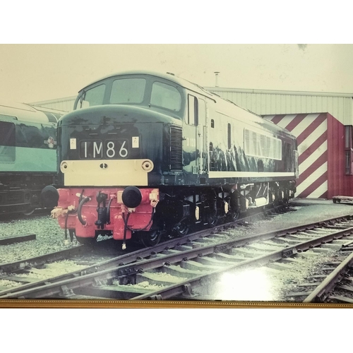 324 - Framed Real Photos of Locomotive Engines (2) to include Peak D120 B.R. Class 45 Diesel. 48cm x 33cm.