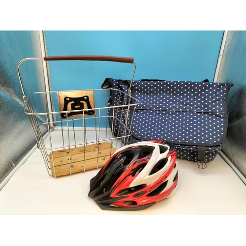 325 - Pendelton Wire Cycle Basket, New Pannier Bag Satchels (2) plus HardnutZ Cycle Helmet 54-61cms.