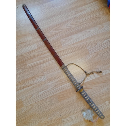 346 - Souvenir Samurai Sword in Sheath. Blade Requires Cleaning. 107cm Long.