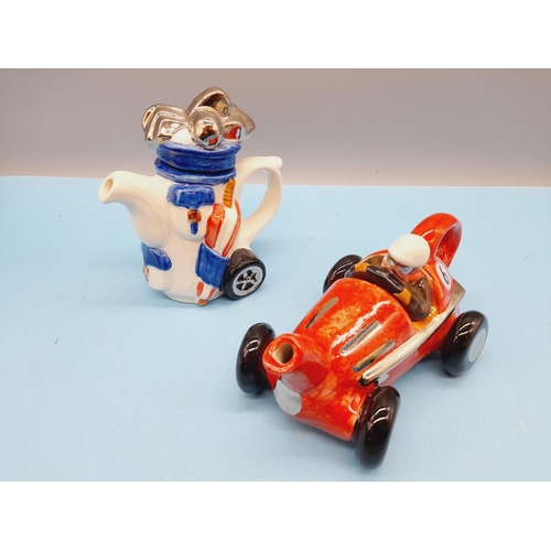 351 - Carters of Suffolk Novelty Teapots (5) to include Racing Car, Golf Bag with Clubs, Artist Table, Bre... 