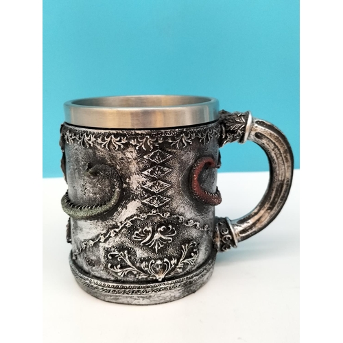 381 - Gothic Style Mugs (2) plus Skull Cup. Tallest 12cm.