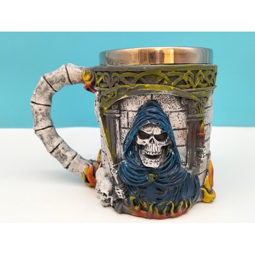 381 - Gothic Style Mugs (2) plus Skull Cup. Tallest 12cm.