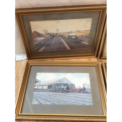 385 - Framed and Mounted Railway Prints (5). 3 Signed George Heiron, 1 Signed Harold Bonn. 45cm x 35cm. Co... 