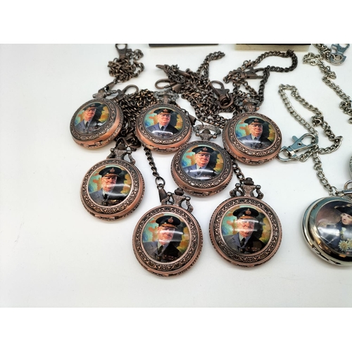 390 - Large Quantity of Mixed Military Related Modern Pocket Watches plus Pin Badge.