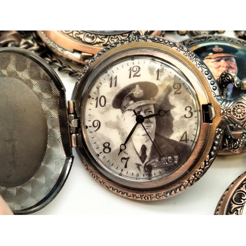 390 - Large Quantity of Mixed Military Related Modern Pocket Watches plus Pin Badge.