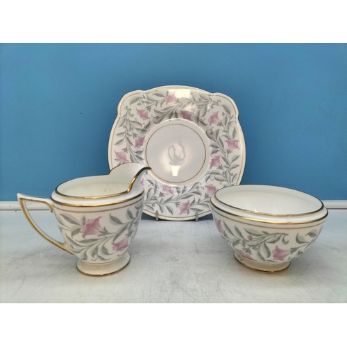 391 - Minton China 15 Piece Part Tea Set in the 'Petunia' Pattern to include Trios (4), 25cm Cake Plate, M... 